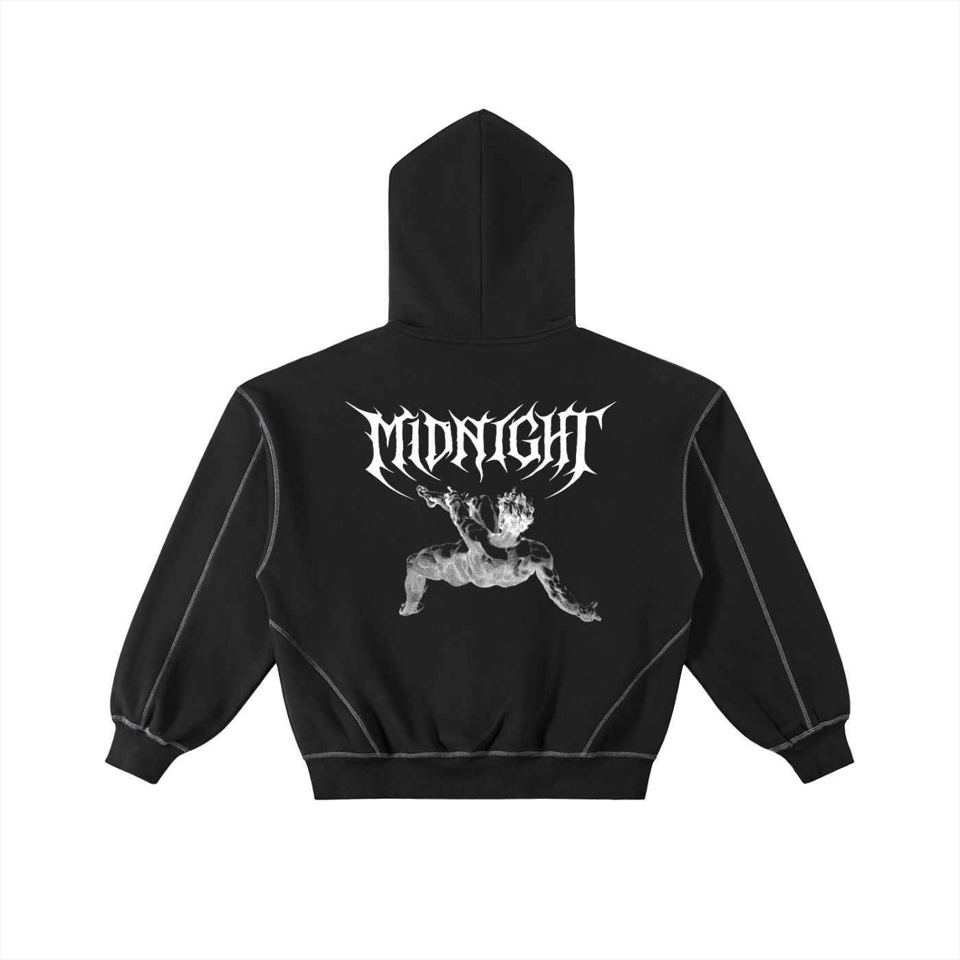 Contrast-Stitched Boxy Fleece Zip Hoodie