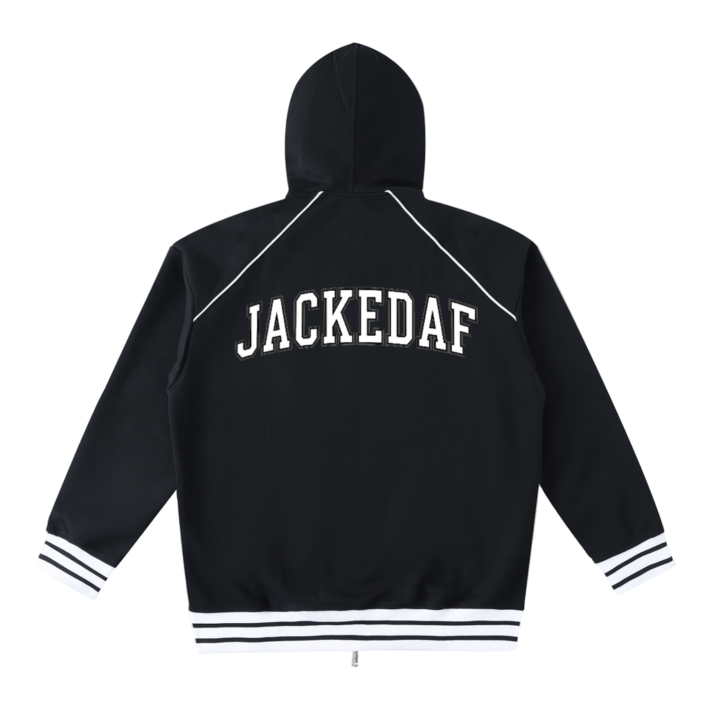 Striped Trim Zip-Up Hoodie