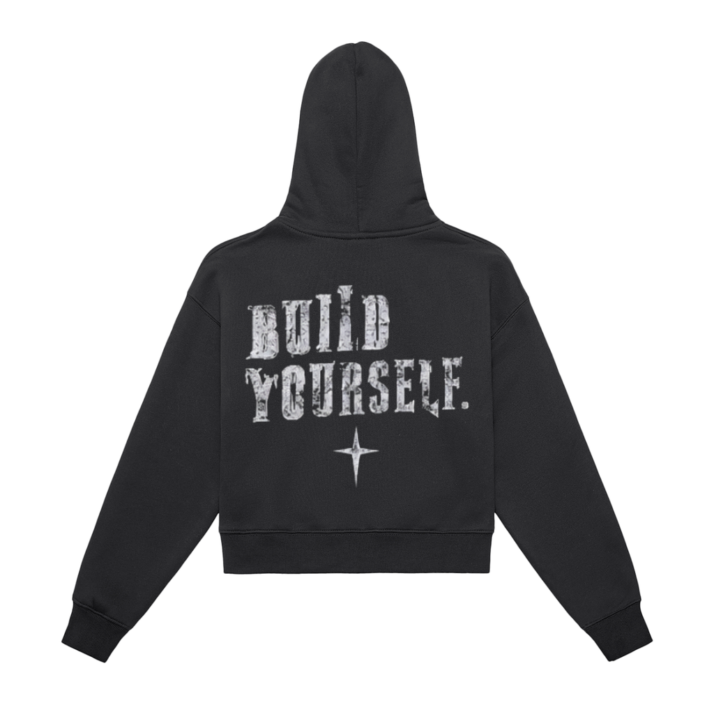Fleeced Zip-Up Cropped Hoodie