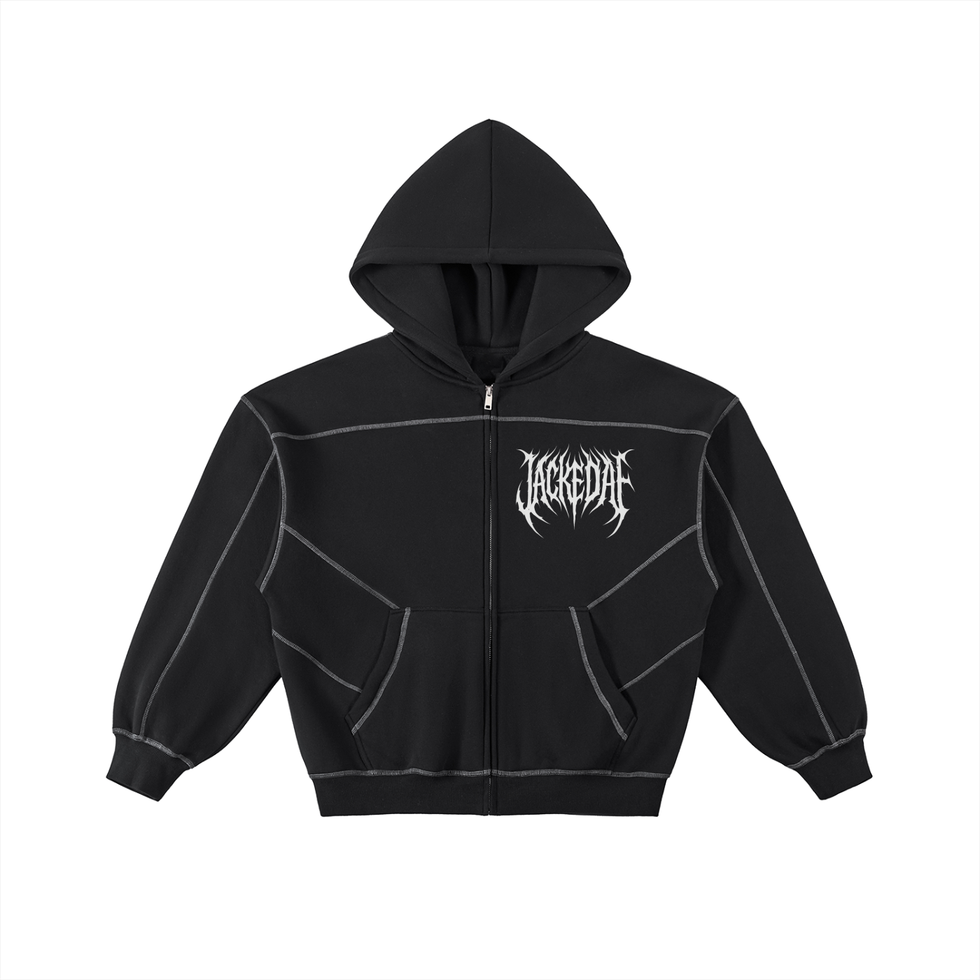 Contrast-Stitched Boxy Fleece Zip Hoodie