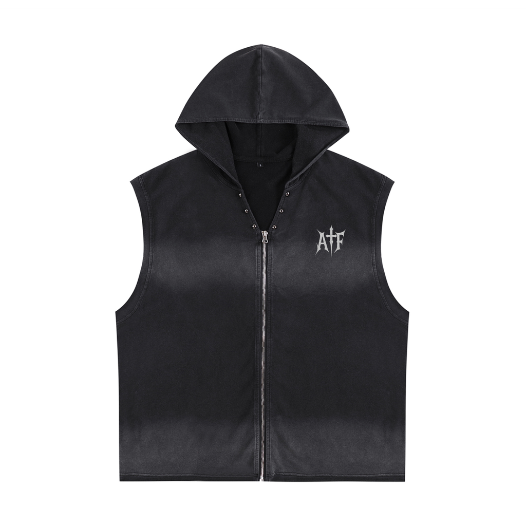 Vintage Washed Zip-Up Hooded Tank Top