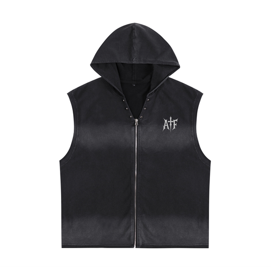 Vintage Washed Zip-Up Hooded Tank Top
