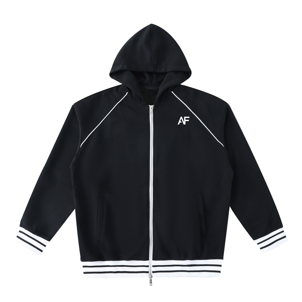 Striped Trim Zip-Up Hoodie