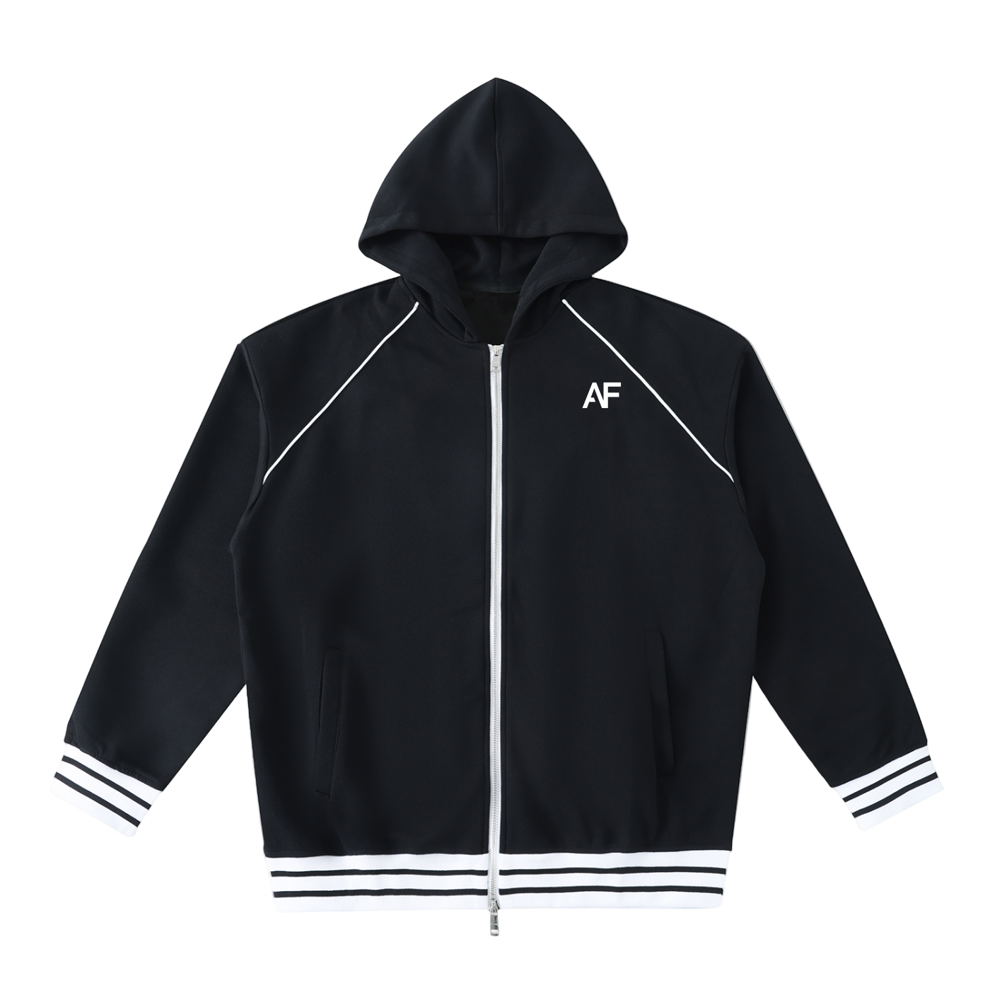 Striped Trim Zip-Up Hoodie