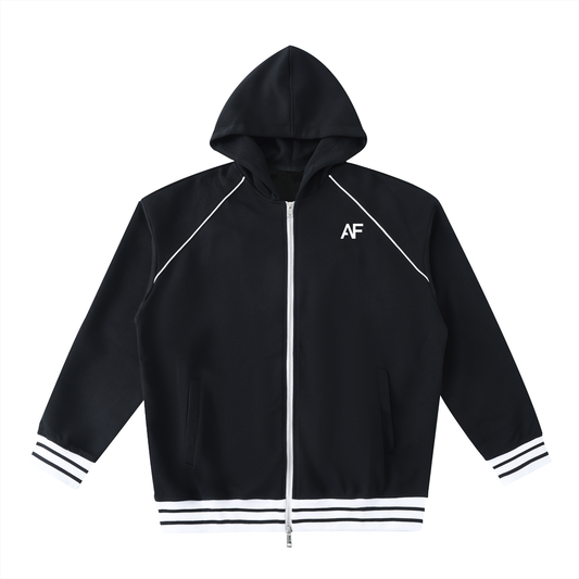 Striped Trim Zip-Up Hoodie
