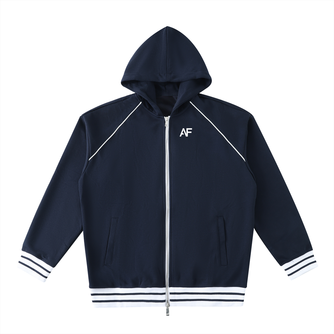 Striped Trim Zip-Up Hoodie