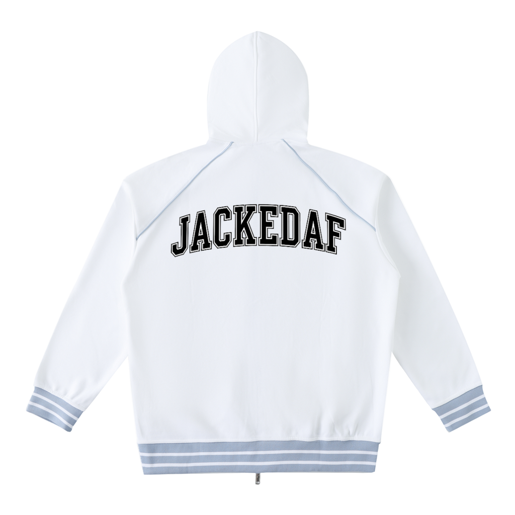 Striped Trim Zip-Up Hoodie