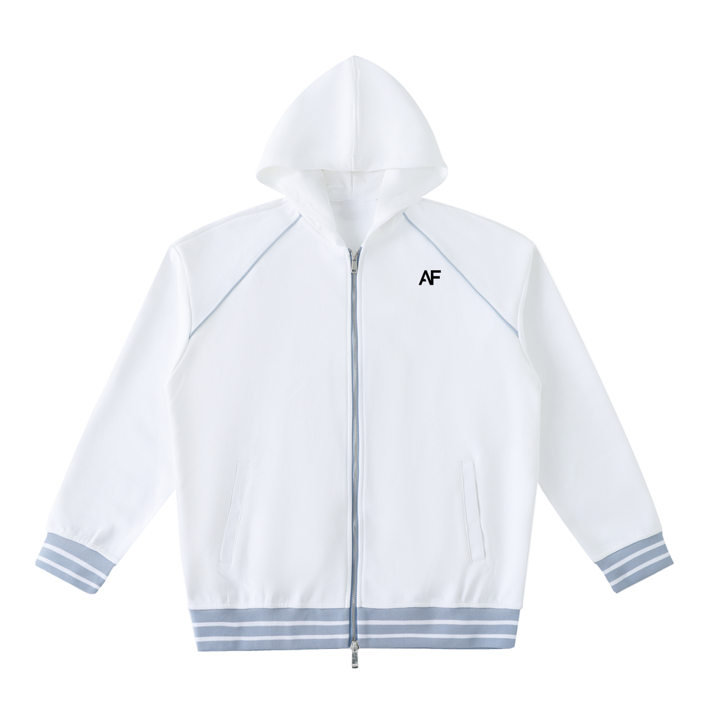 Striped Trim Zip-Up Hoodie