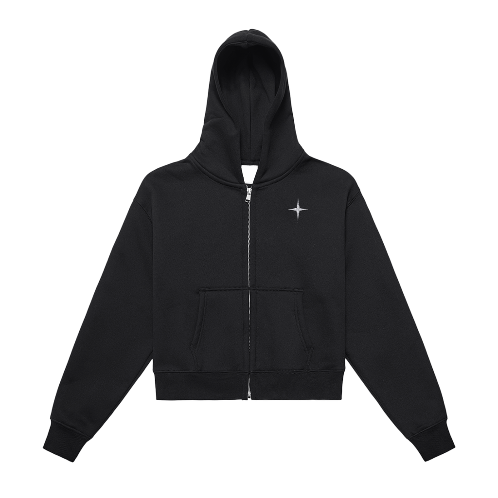 Fleeced Zip-Up Cropped Hoodie