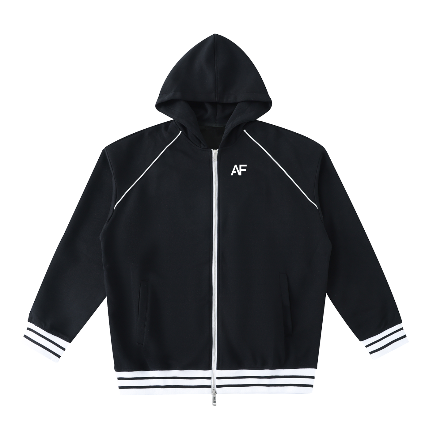 Striped Trim Zip-Up Hoodie