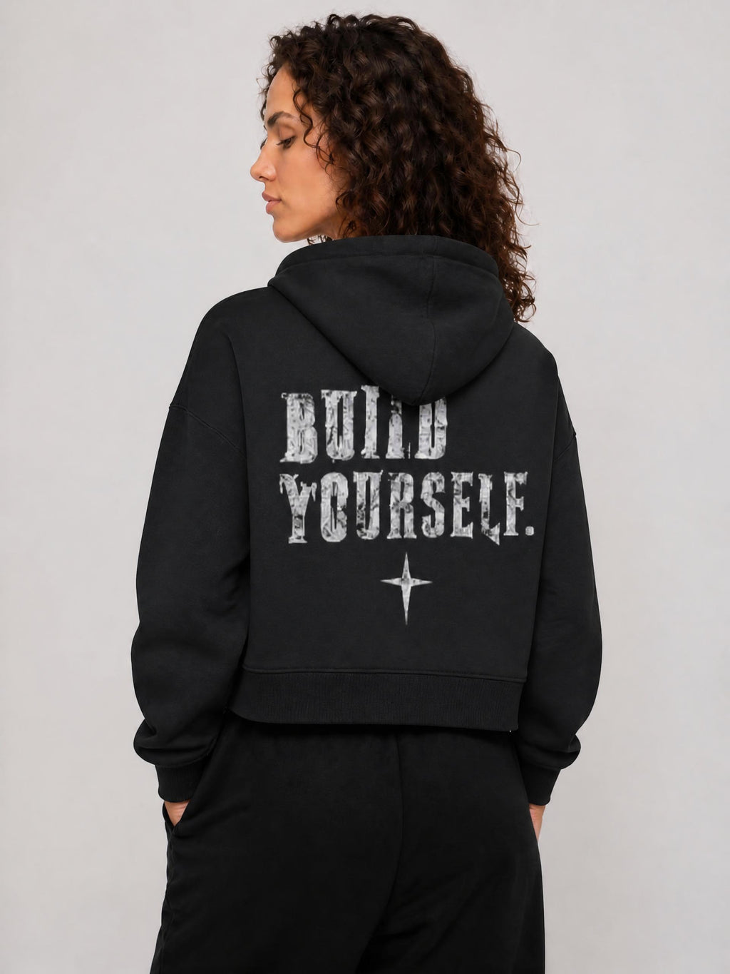 Fleeced Zip-Up Cropped Hoodie